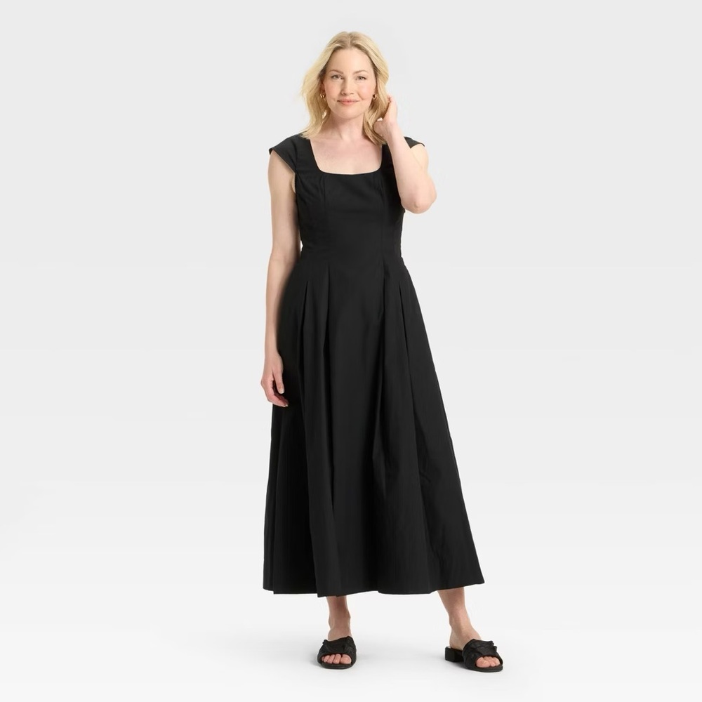 Women's Poplin Black Midi Dress - A New Day™
